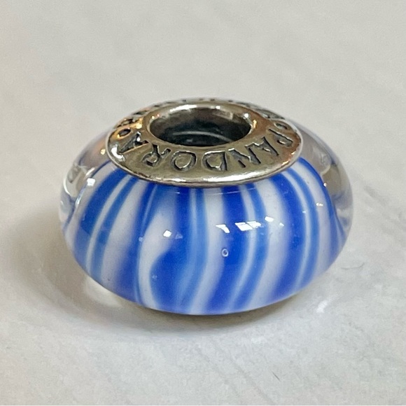 Pandora Blue Candy Stripes Murano Charm - Picture 2 of 6